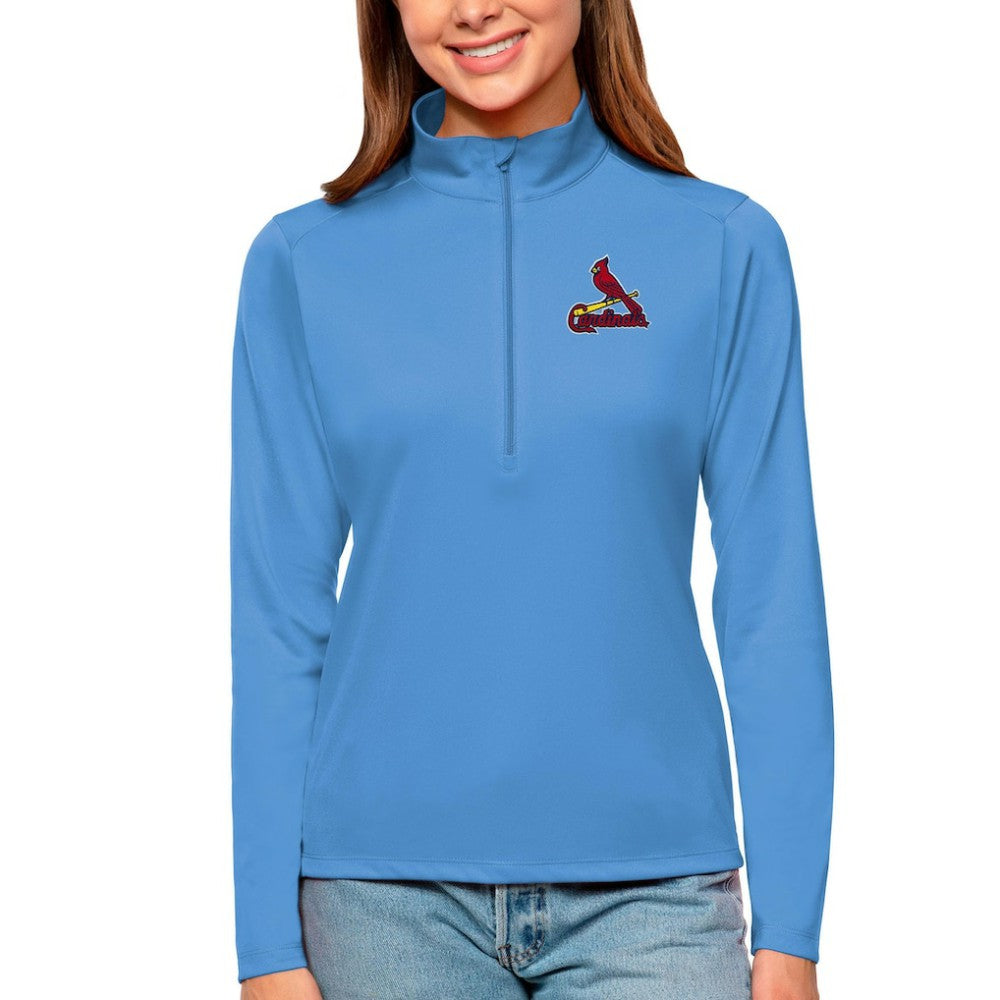 Light Blue St. Louis Cardinals Antigua Women's Tribute Quarter-Zip Pullover Top