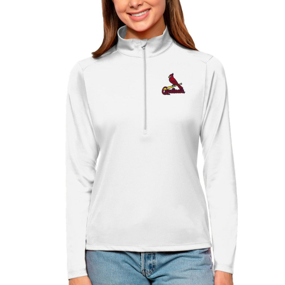 White St. Louis Cardinals Antigua Women's Tribute Quarter-Zip Pullover Top