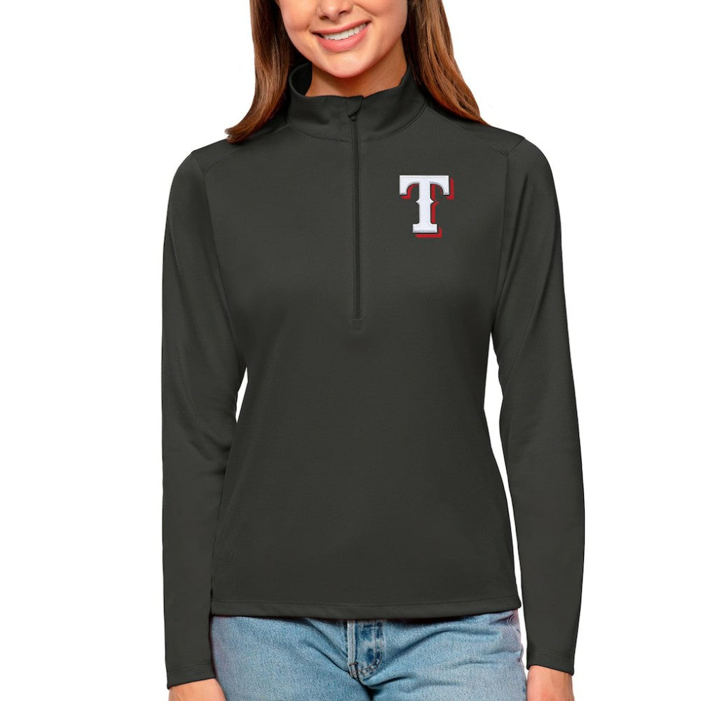 Charcoal Texas Rangers Antigua Women's Tribute Quarter-Zip Pullover Top