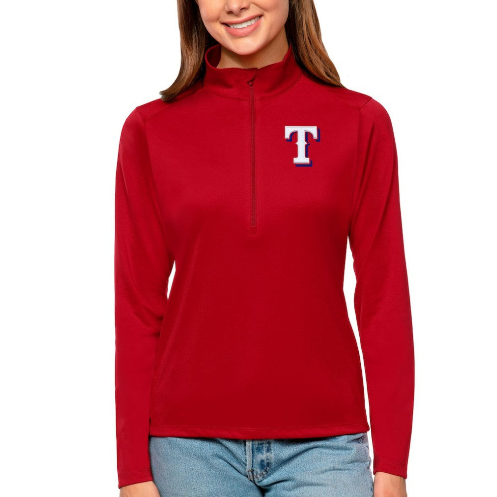 Red Texas Rangers Antigua Women's Tribute Quarter-Zip Pullover Top