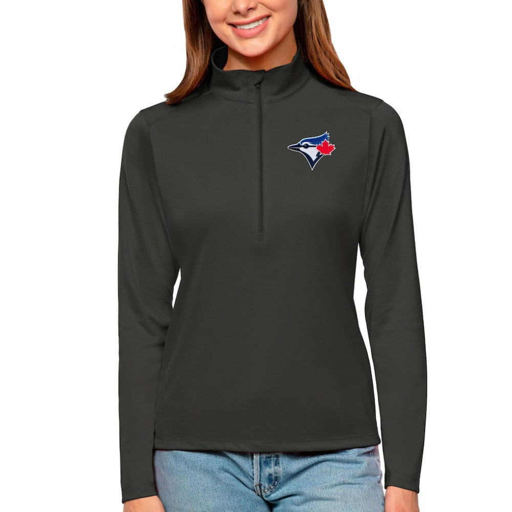 Charcoal Toronto Blue Jays Antigua Women's Tribute Quarter-Zip Pullover Top