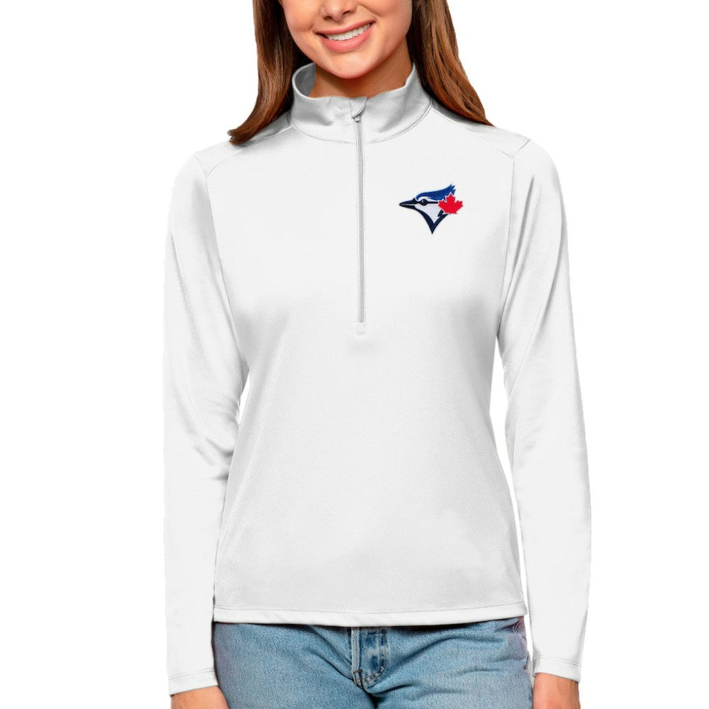 White Toronto Blue Jays Antigua Women's Tribute Quarter-Zip Pullover Top