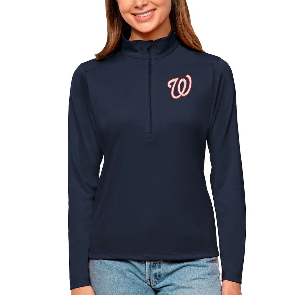 Navy Washington Nationals Antigua Women's Tribute Quarter-Zip Pullover Top