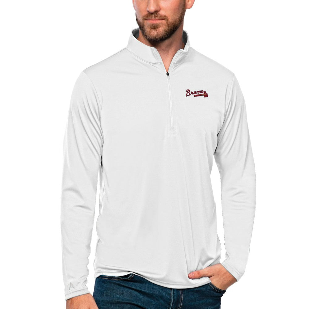 White Atlanta Braves Antigua Tribute Quarter-Zip Pullover Top