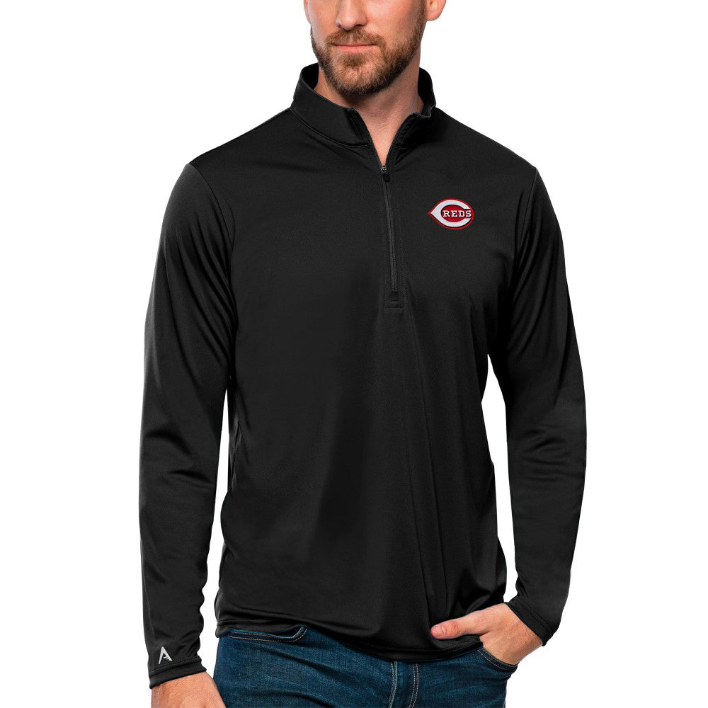 Black Cincinnati Reds Antigua Tribute Quarter-Zip Pullover Top