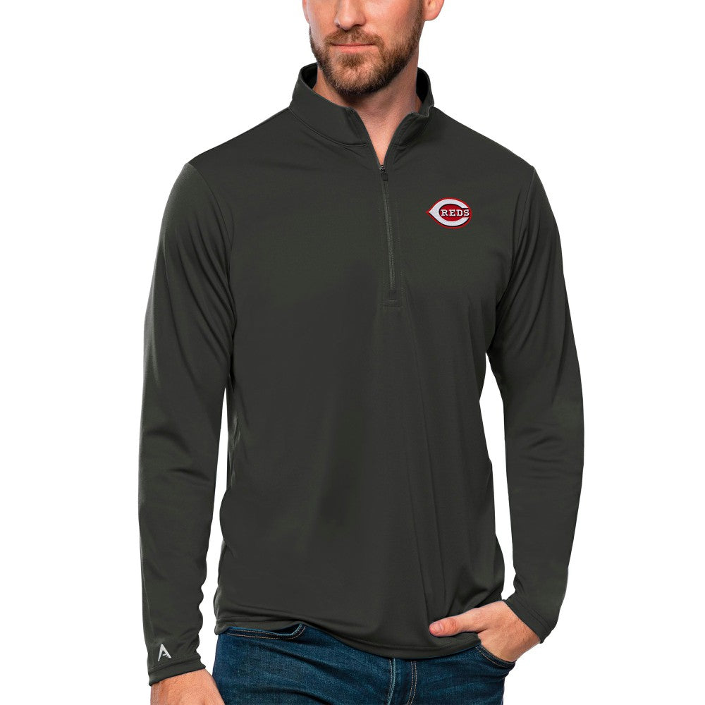 Charcoal Cincinnati Reds Antigua Tribute Quarter-Zip Pullover Top