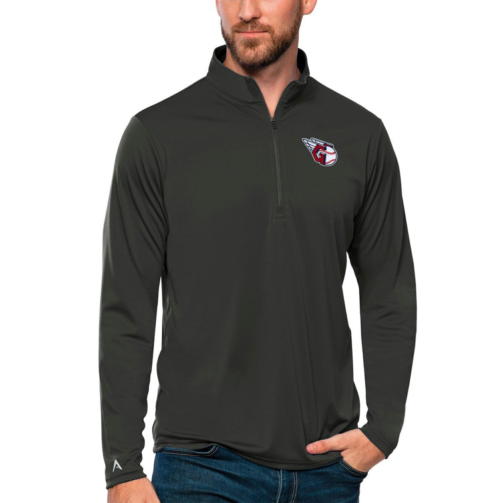 Charcoal Cleveland Guardians Antigua Tribute Quarter-Zip Pullover Top