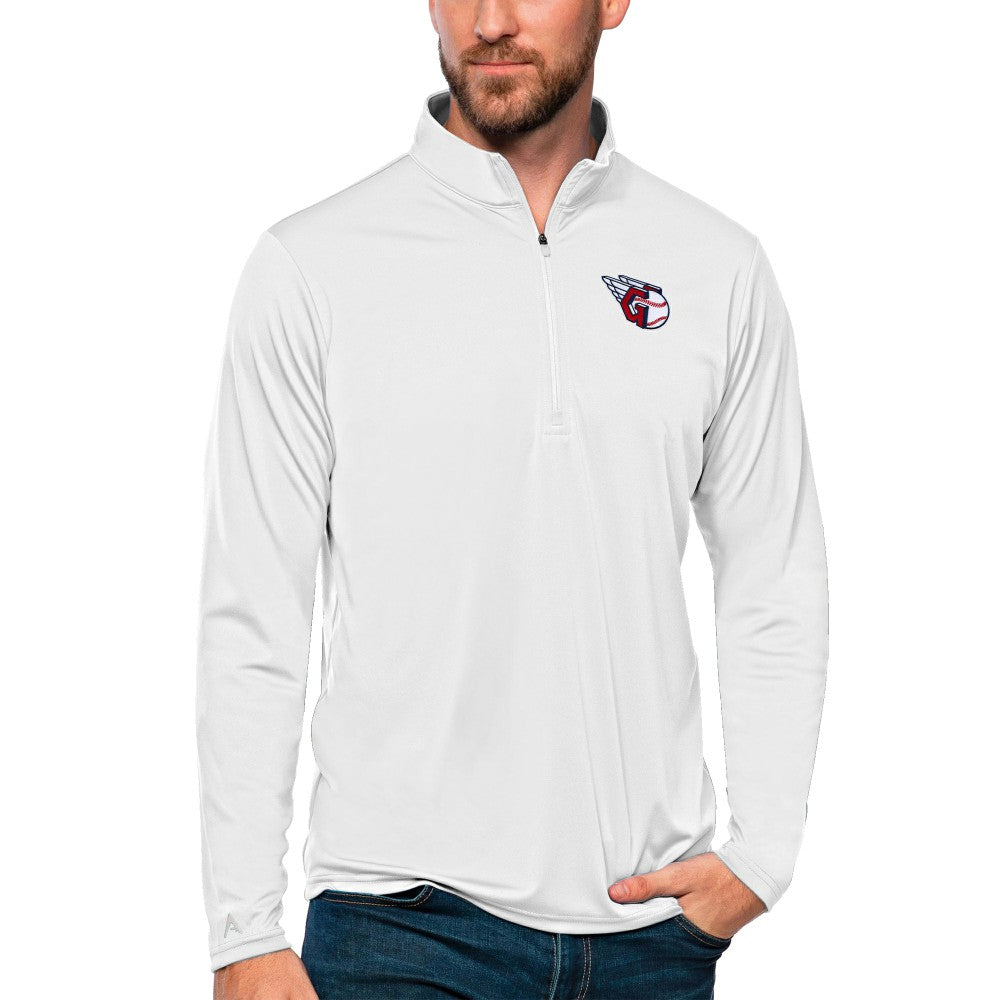 White Cleveland Guardians Antigua Tribute Quarter-Zip Pullover Top