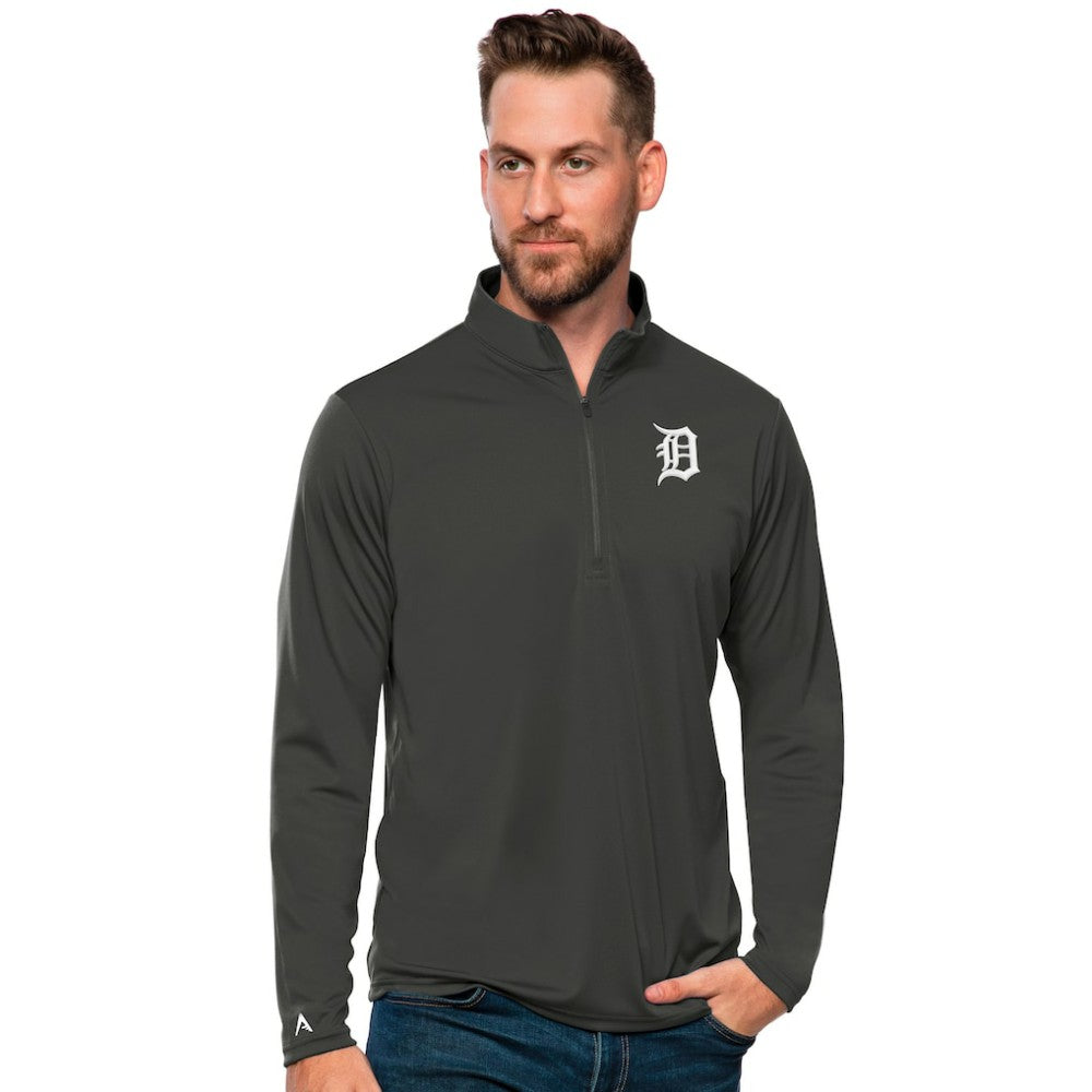 Charcoal Detroit Tigers Antigua Tribute Quarter-Zip Pullover Top