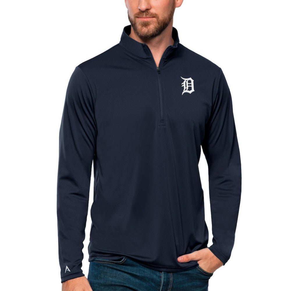 Navy Detroit Tigers Antigua Tribute Quarter-Zip Pullover Top