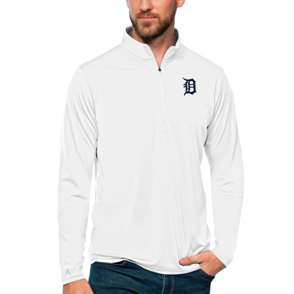 White Detroit Tigers Antigua Tribute Quarter-Zip Pullover Top
