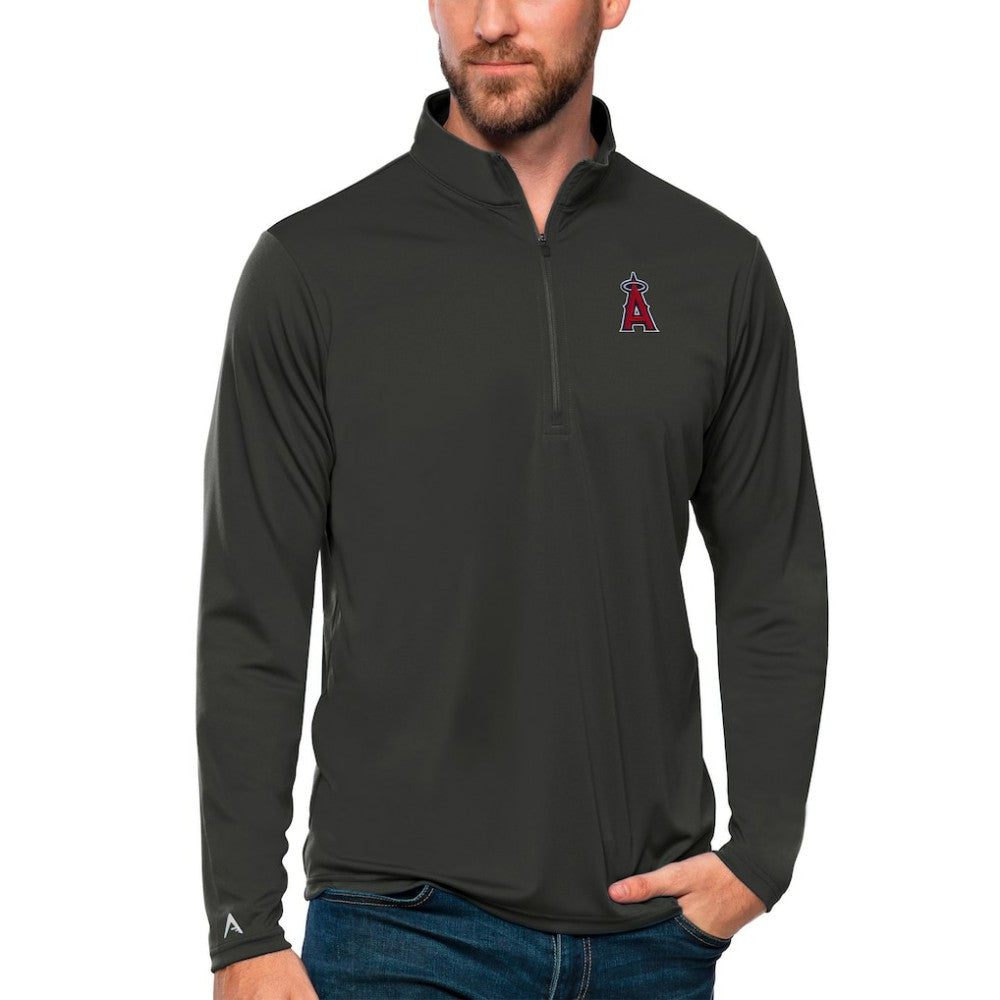 Charcoal Los Angeles Angels Antigua Tribute Quarter-Zip Pullover Top
