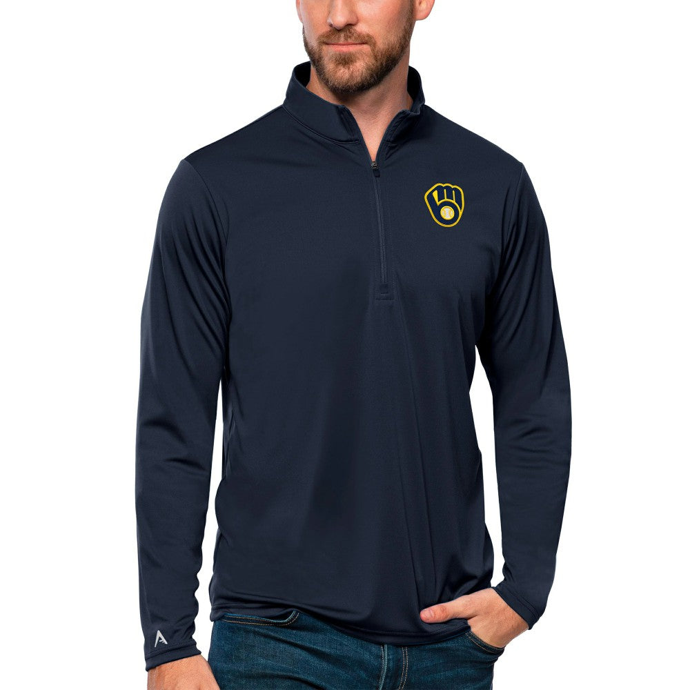 Navy Milwaukee Brewers Antigua Tribute Quarter-Zip Pullover Top