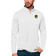 White Milwaukee Brewers Antigua Tribute Quarter-Zip Pullover Top