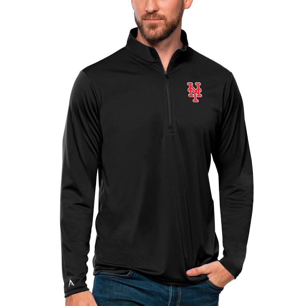 Black New York Mets Antigua Tribute Quarter-Zip Pullover Top