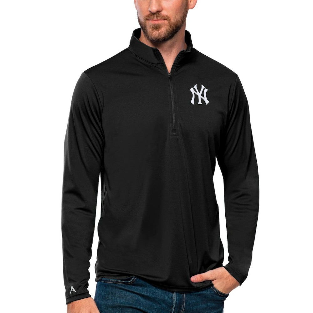 Black New York Yankees Antigua Tribute Quarter-Zip Pullover Top
