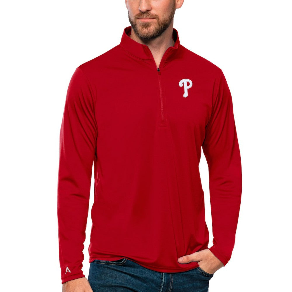 Red Philadelphia Phillies Antigua Tribute Quarter-Zip Pullover Top