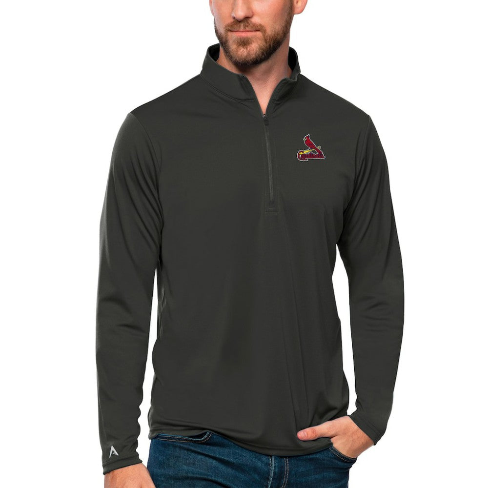 Charcoal St. Louis Cardinals Antigua Tribute Quarter-Zip Pullover Top