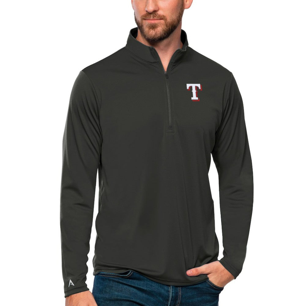 Charcoal Texas Rangers Antigua Tribute Quarter-Zip Pullover Top