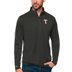 Charcoal Texas Rangers Antigua Tribute Quarter-Zip Pullover Top