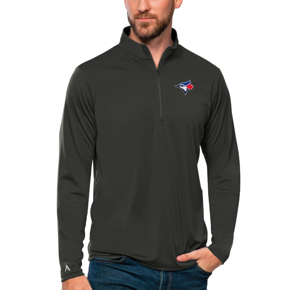 Charcoal Toronto Blue Jays Antigua Tribute Quarter-Zip Pullover Top