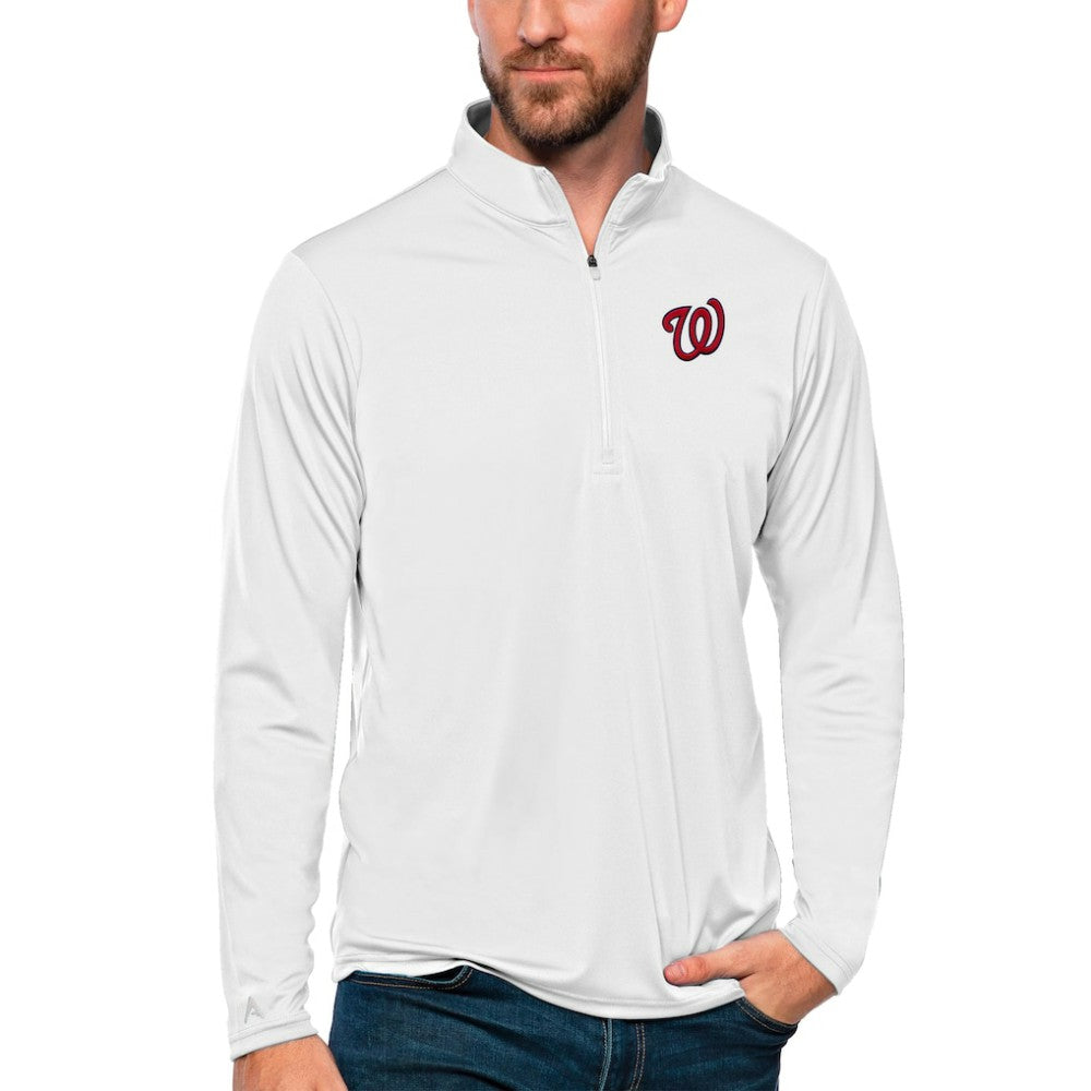 White Washington Nationals Antigua Tribute Quarter-Zip Pullover Top
