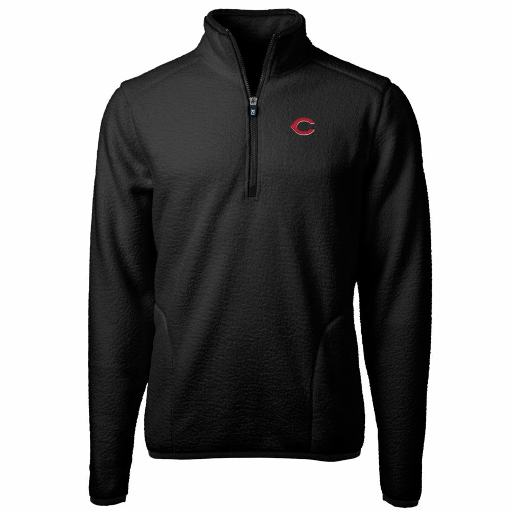 Black Cincinnati Reds Cutter & Buck Big & Tall Cascade Eco Sherpa Fleece Quarter-Zip Pullover Jacket