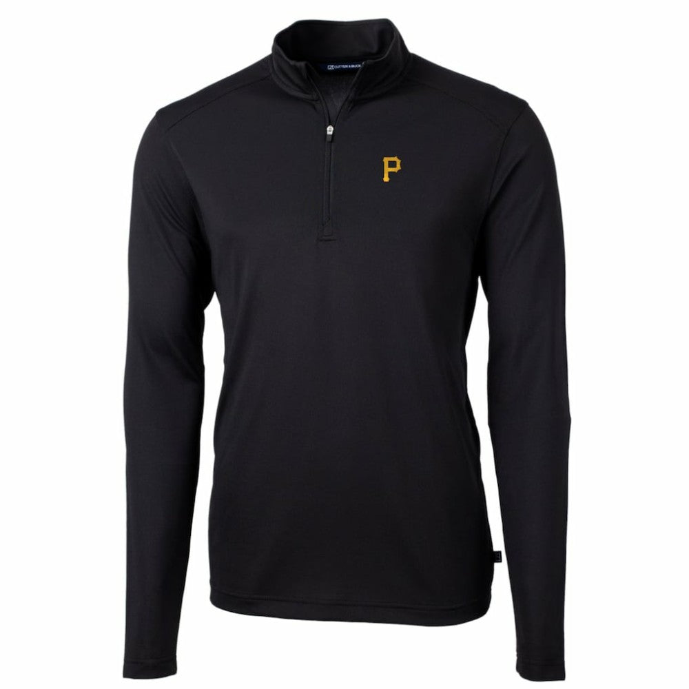 Black Pittsburgh Pirates Cutter & Buck Big & Tall Virtue Eco Pique Quarter-Zip Pullover Jacket