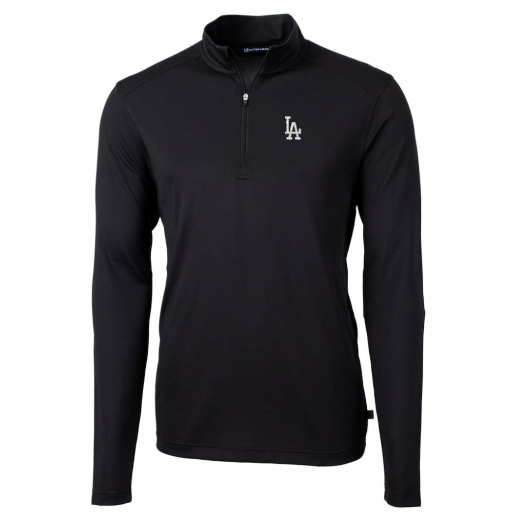 Black Los Angeles Dodgers Cutter & Buck Big & Tall Virtue Eco Pique Quarter-Zip Pullover Jacket