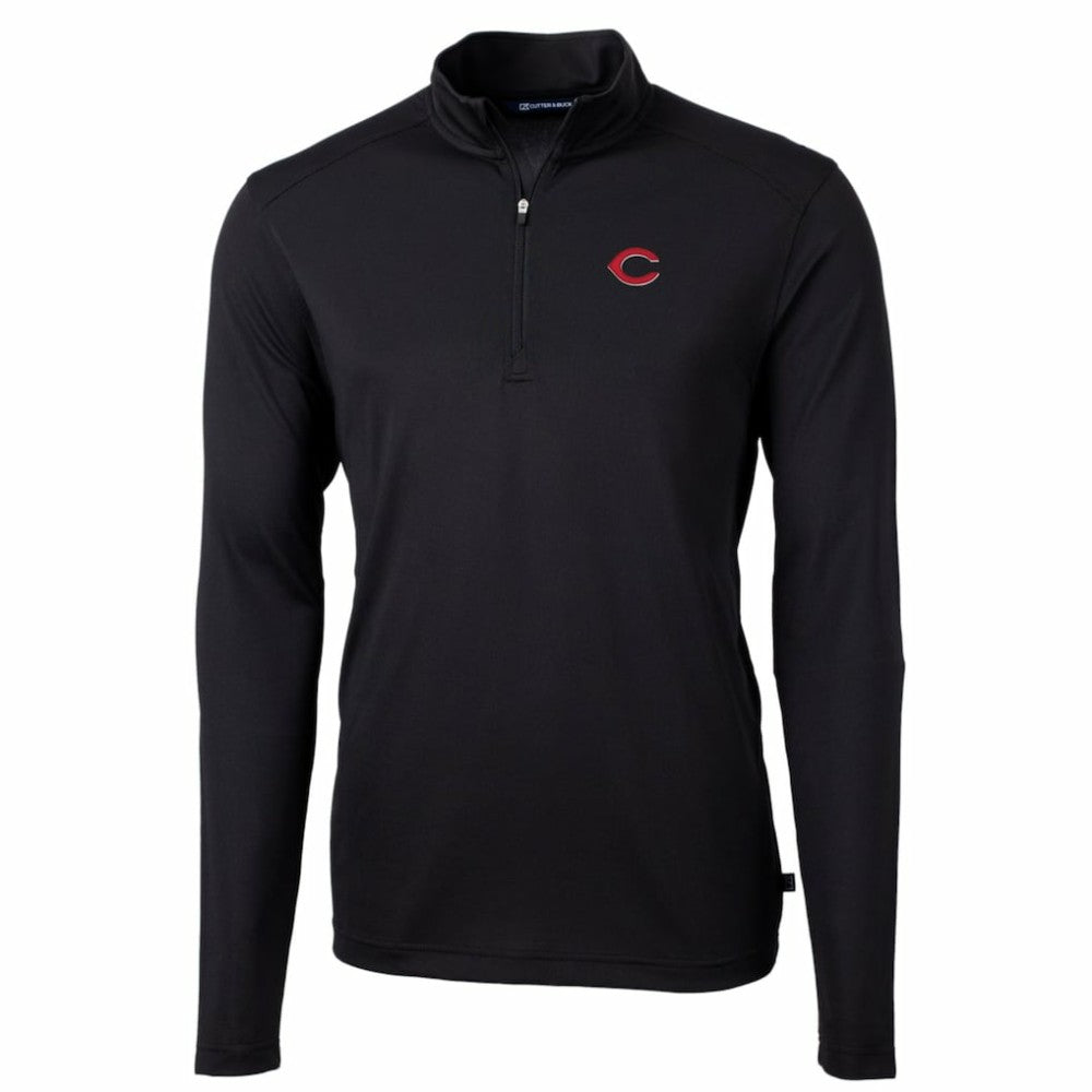 Black Cincinnati Reds Cutter & Buck Big & Tall Virtue Eco Pique Quarter-Zip Pullover Jacket