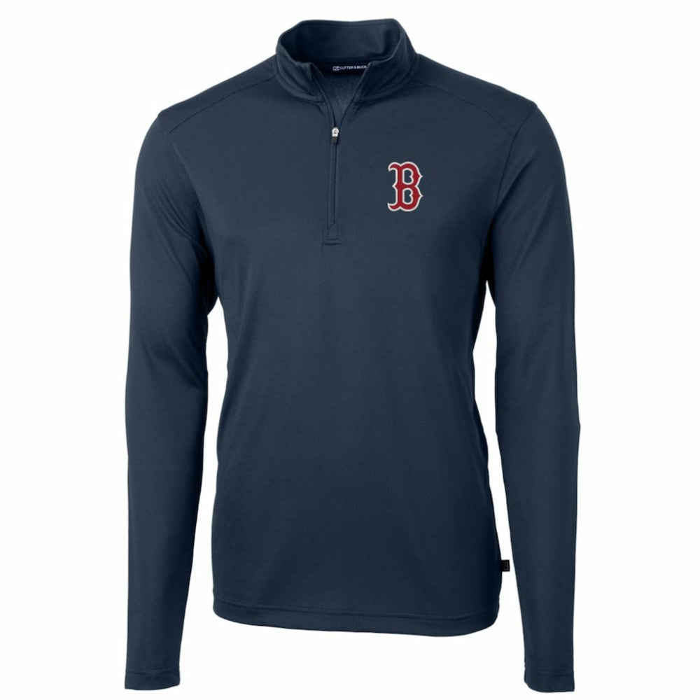 Navy Boston Red Sox Cutter & Buck Big & Tall Virtue Eco Pique Quarter-Zip Pullover Jacket