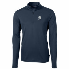 Navy Detroit Tigers Cutter & Buck Big & Tall Virtue Eco Pique Quarter-Zip Pullover Jacket