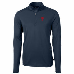 Navy Philadelphia Phillies Cutter & Buck Big & Tall Virtue Eco Pique Quarter-Zip Pullover Jacket