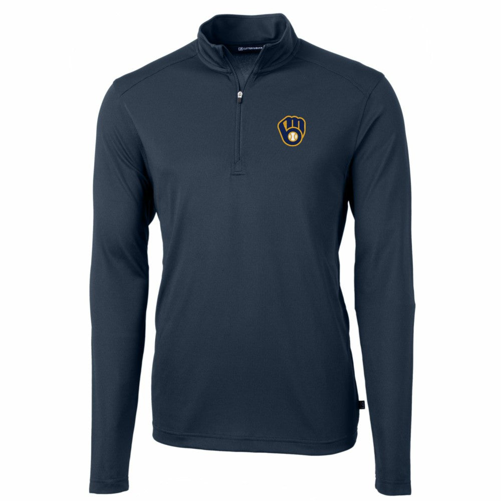 Navy Milwaukee Brewers Cutter & Buck Big & Tall Virtue Eco Pique Quarter-Zip Pullover Jacket