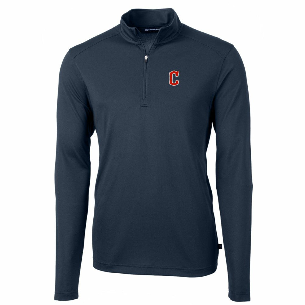 Navy Cleveland Guardians Cutter & Buck Big & Tall Virtue Eco Pique Quarter-Zip Pullover Jacket