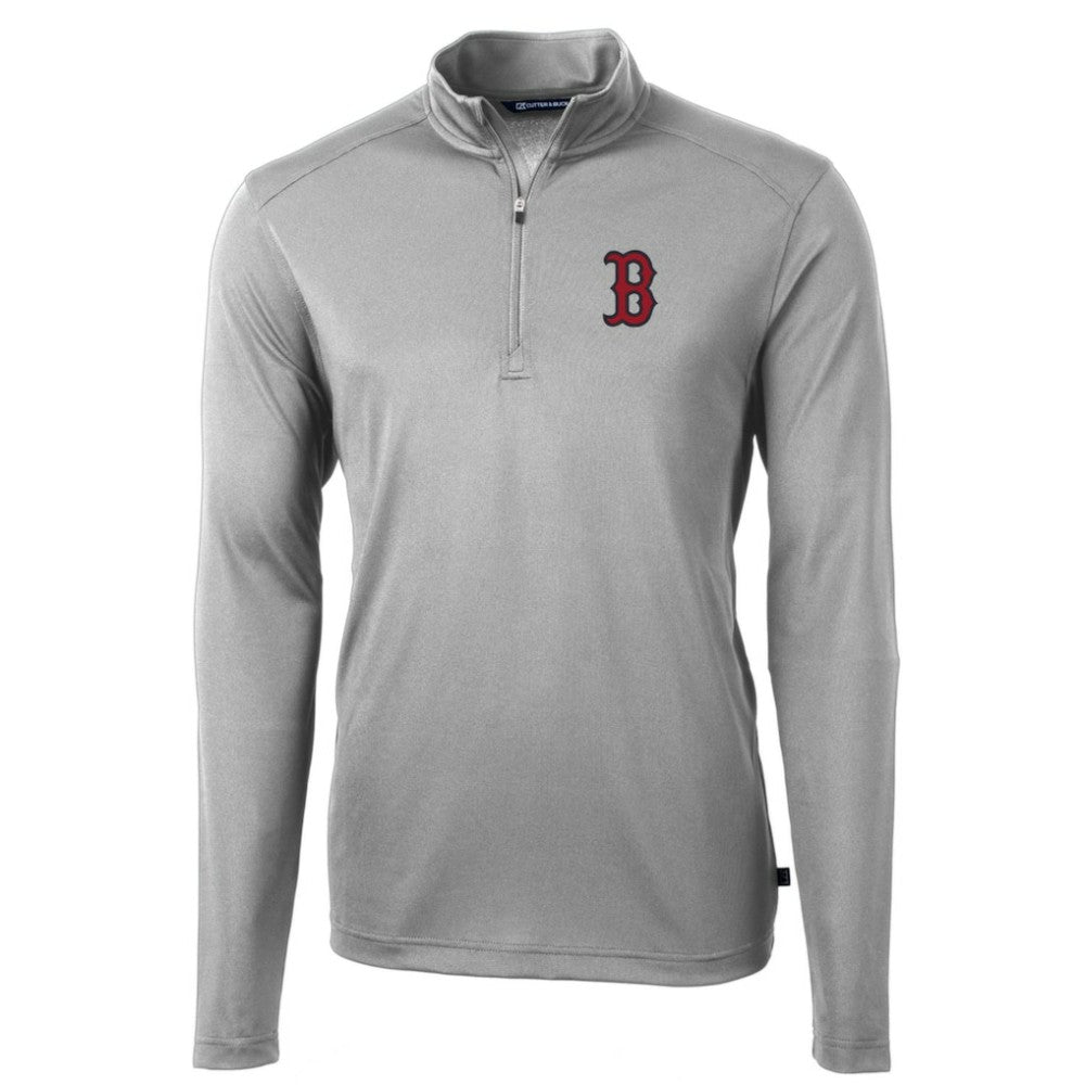 Gray Boston Red Sox Cutter & Buck Big & Tall Virtue Eco Pique Quarter-Zip Pullover Jacket