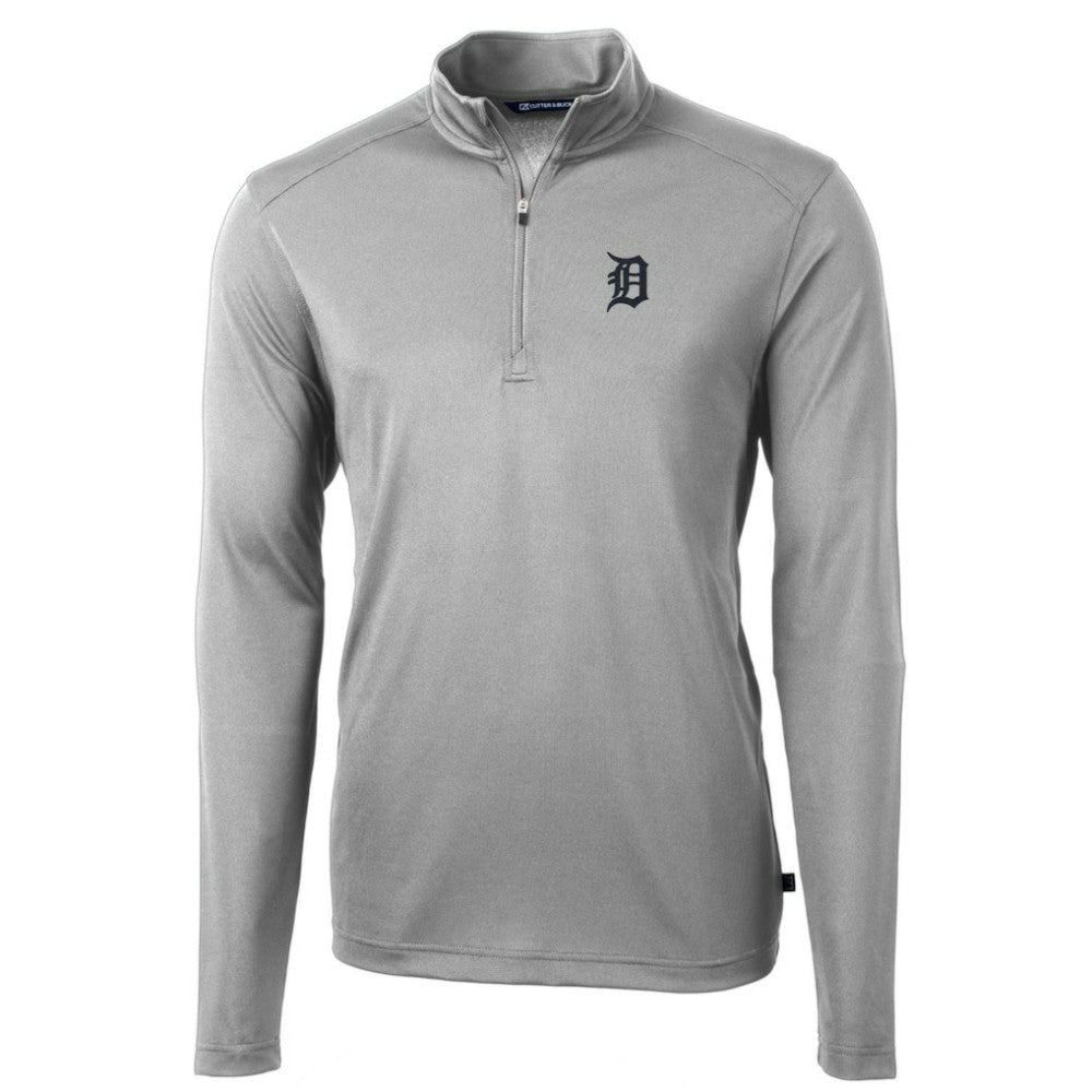Gray Detroit Tigers Cutter & Buck Big & Tall Virtue Eco Pique Quarter-Zip Pullover Jacket
