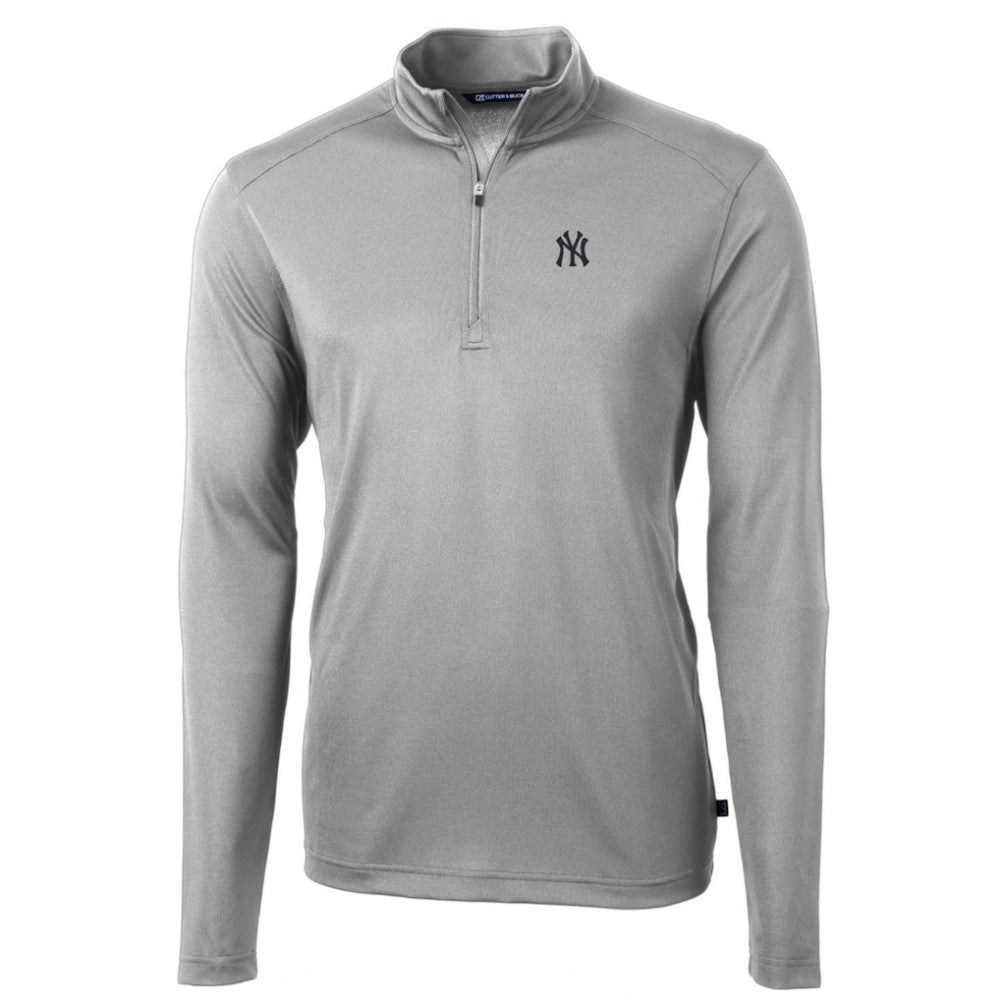 Gray New York Yankees Cutter & Buck Big & Tall Virtue Eco Pique Quarter-Zip Pullover Jacket