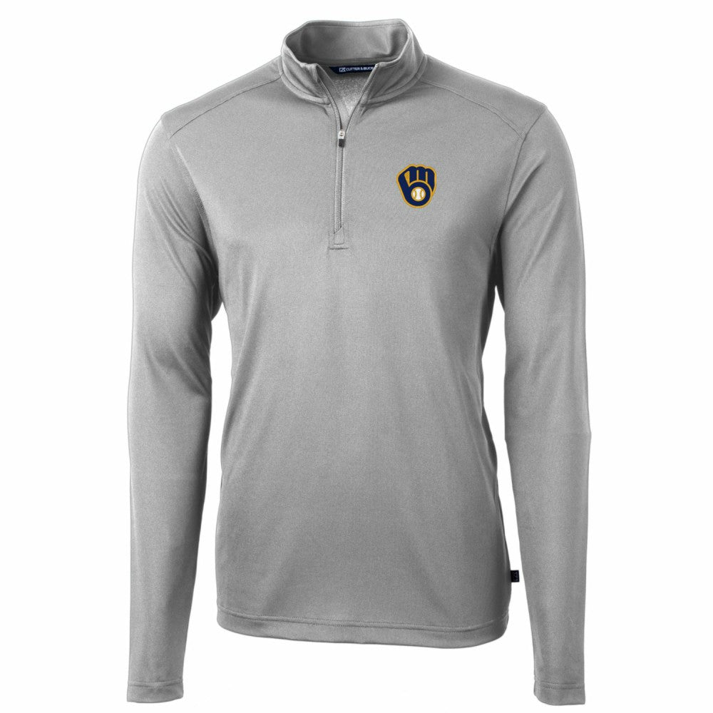 Gray Milwaukee Brewers Cutter & Buck Big & Tall Virtue Eco Pique Quarter-Zip Pullover Jacket