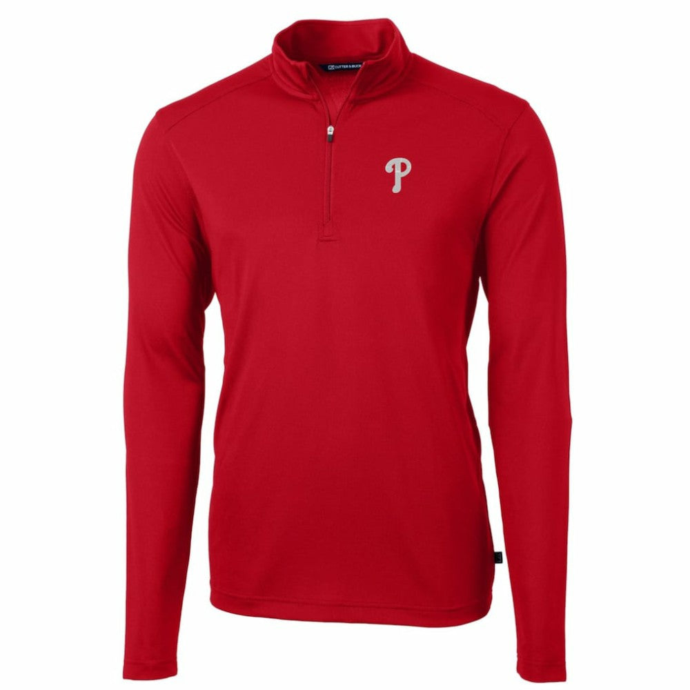 Red Philadelphia Phillies Cutter & Buck Big & Tall Virtue Eco Pique Quarter-Zip Pullover Jacket