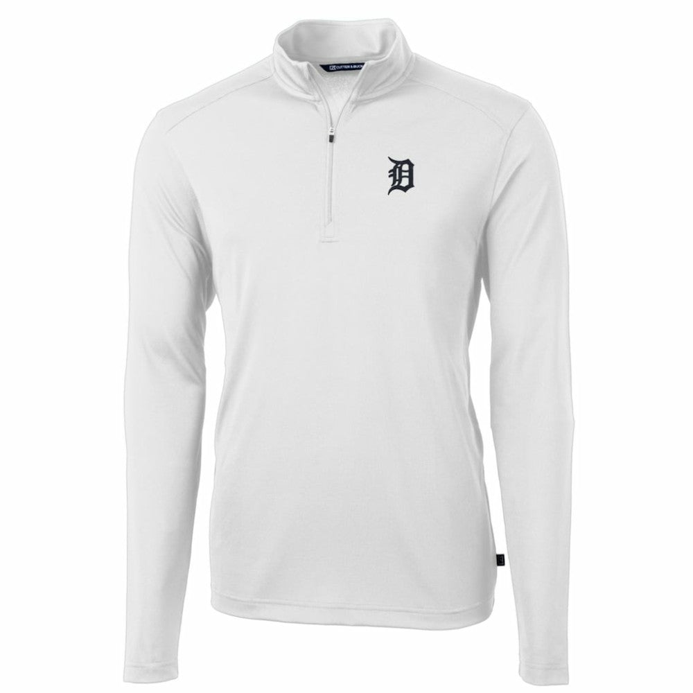 White Detroit Tigers Cutter & Buck Big & Tall Virtue Eco Pique Quarter-Zip Pullover Jacket