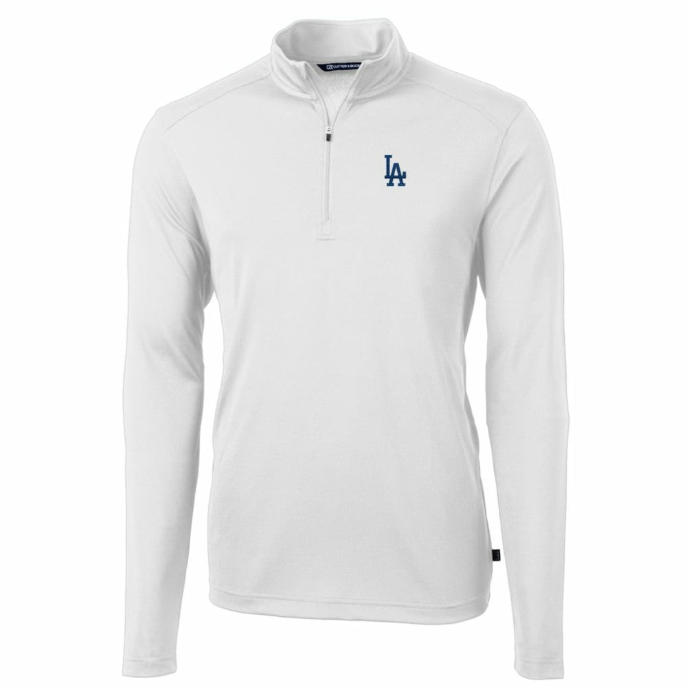 White Los Angeles Dodgers Cutter & Buck Big & Tall Virtue Eco Pique Quarter-Zip Pullover Jacket