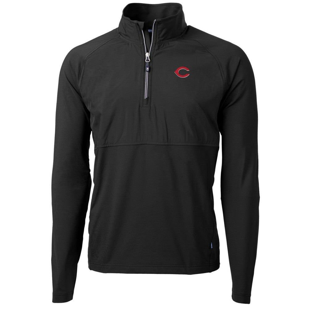 Black Cincinnati Reds Cutter & Buck Adapt Eco Knit Hybrid Recycled Quarter-Zip Pullover Jacket
