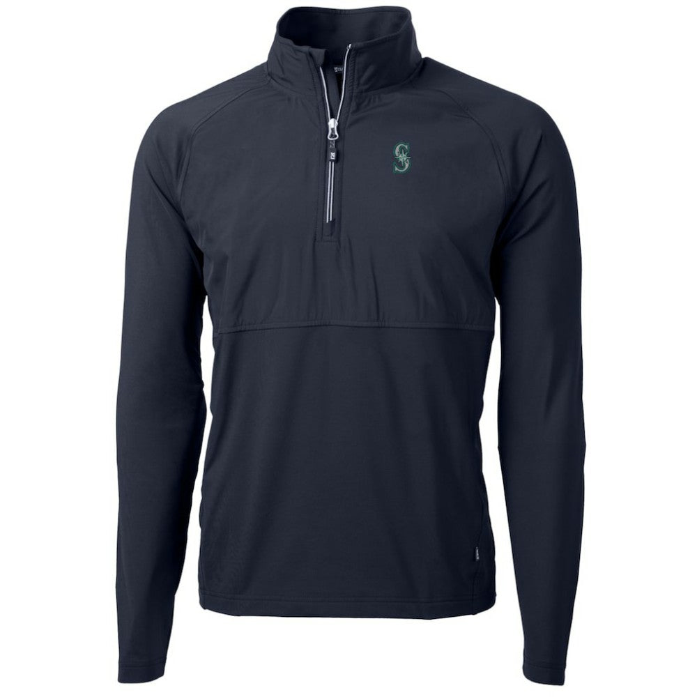 Navy Seattle Mariners Cutter & Buck Adapt Eco Knit Hybrid Recycled Quarter-Zip Pullover Jacket