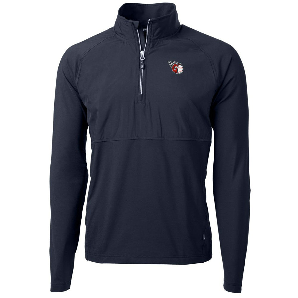 Navy Cleveland Guardians Cutter & Buck Adapt Eco Knit Hybrid Recycled Quarter-Zip Pullover Jacket