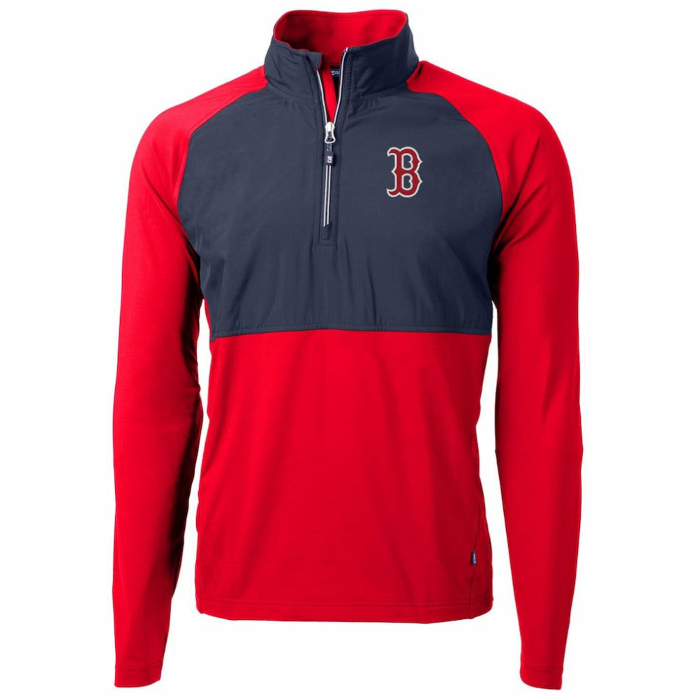 Red/Navy Boston Red Sox Cutter & Buck Adapt Eco Knit Hybrid Recycled Quarter-Zip Pullover Jacket