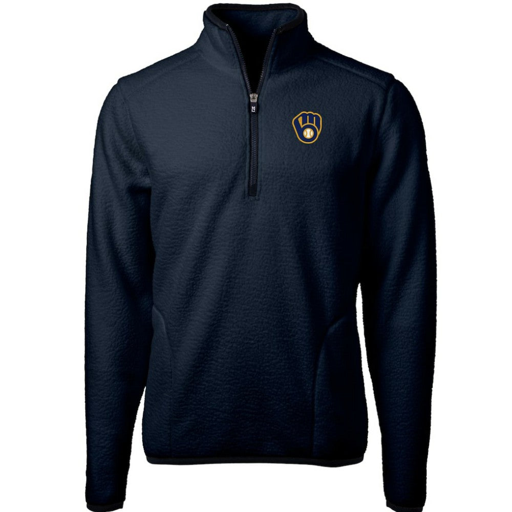 Navy Milwaukee Brewers Cutter & Buck Cascade Eco Sherpa Fleece Quarter-Zip Pullover Jacket