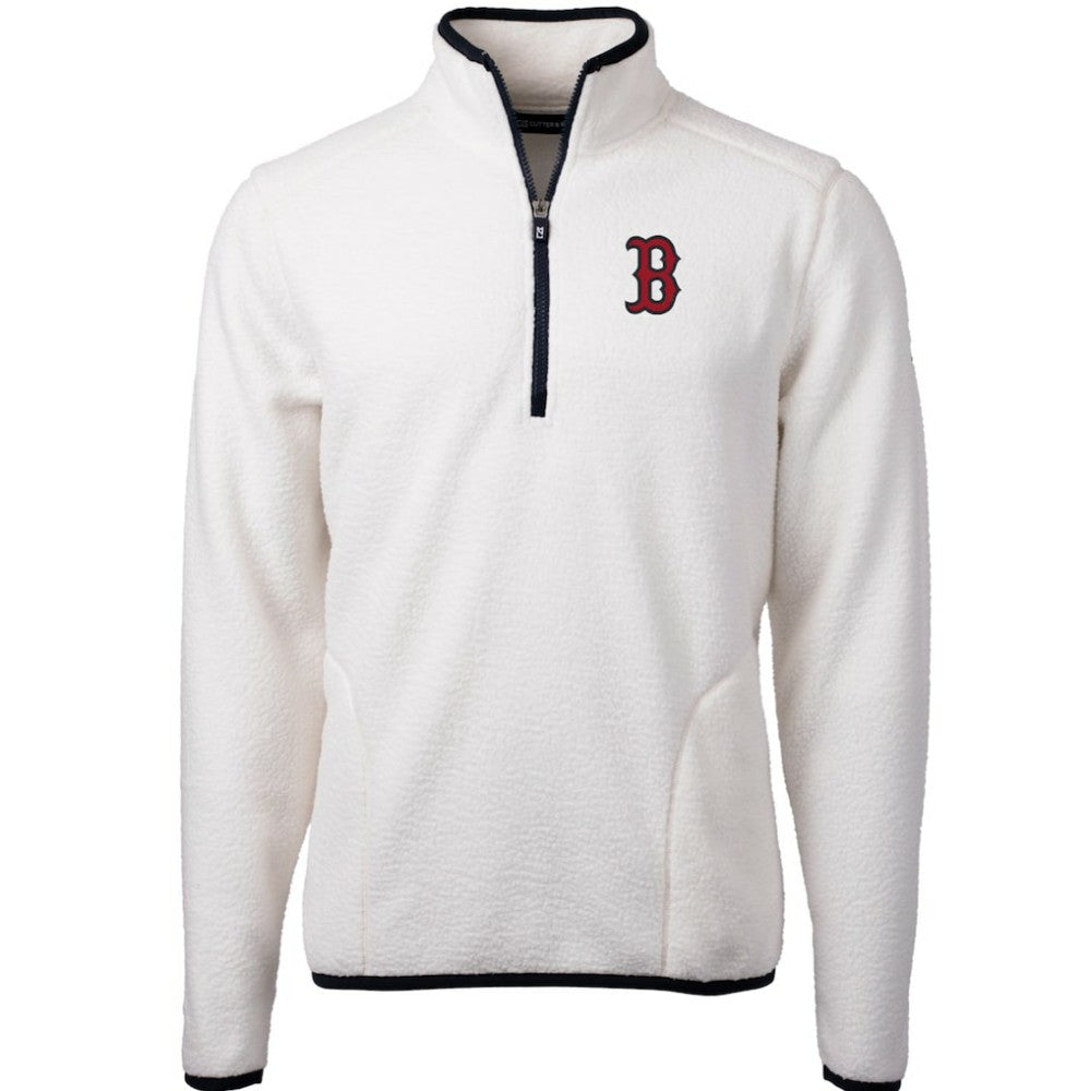 White/Navy Boston Red Sox Cutter & Buck Cascade Eco Sherpa Fleece Quarter-Zip Pullover Jacket