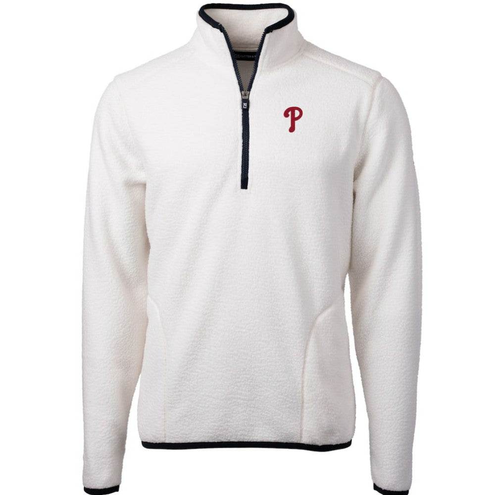 White/Navy Philadelphia Phillies Cutter & Buck Cascade Eco Sherpa Fleece Quarter-Zip Pullover Jacket
