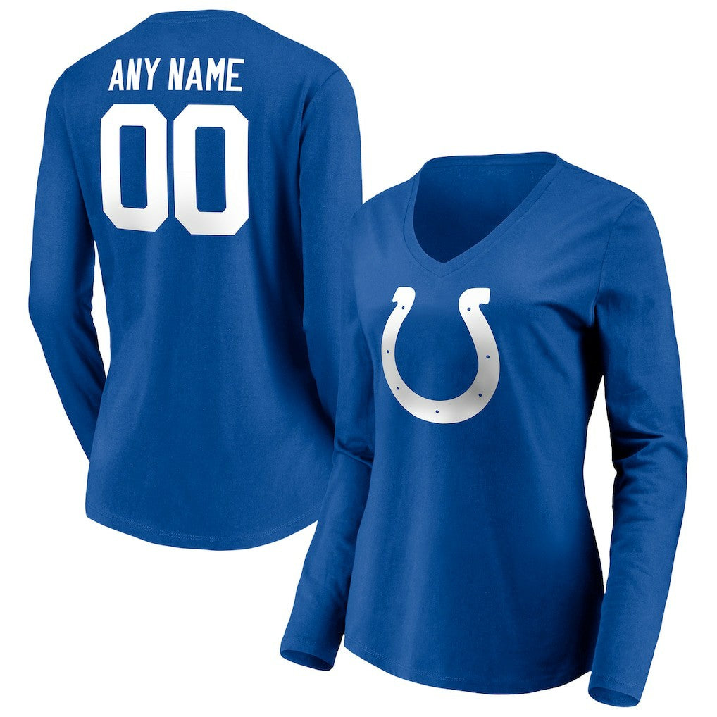 Women's Team Authentic Personalized Name & Number Long Sleeve V-Neck T-Shirt - Indianapolis Colts T-shirts